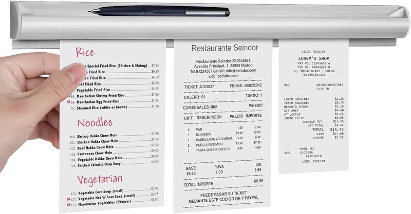 AYZTKUX Receipt Holder for Restaurant, No Drill Self-Adhesive Restaurant Ticket Holder Strip, Aluminum Easy to Clean Restaurant Order Ticket Holder for Kitchen, Office, Cafes - Image 1